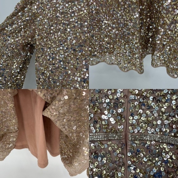 NWOT Mac Duggal Empire Sequined‎ Long Sleeve Evening Gown Gold Size 4 - Picture 13 of 16